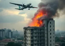 avião atinge prédio